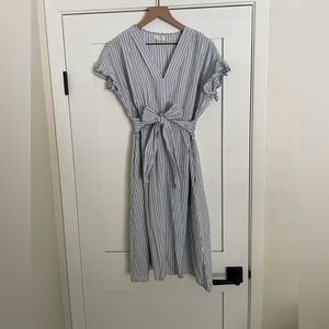 Max Studio Blue and White Striped Tie Front Sundress